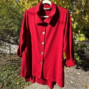 Vintage Chalet Red Button-Up Women's Shirt Jacket